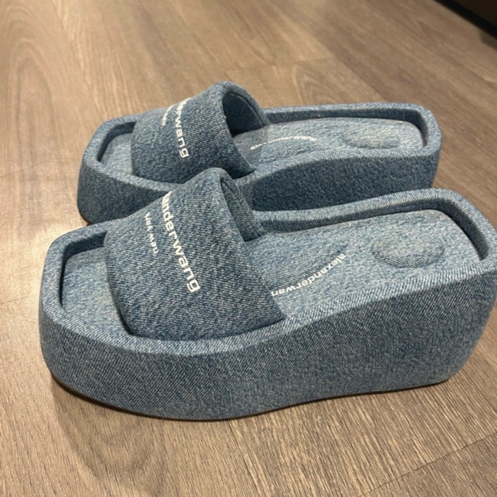 Alexander Wang Denim Blue Platform Mules - Picture 3 of 7